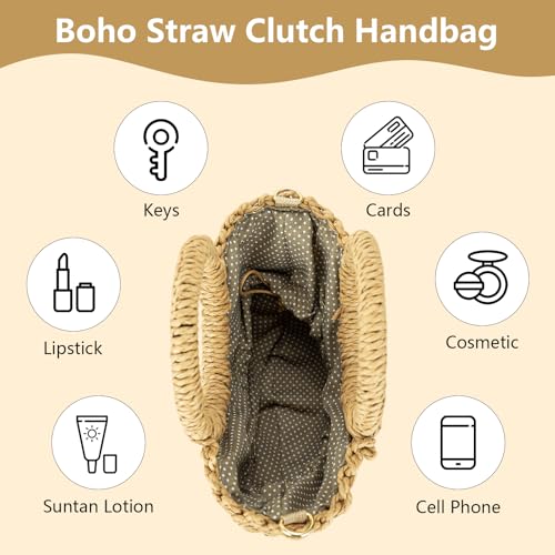 Gets Handwoven Rattan Bag for Women Cross Body Bohemian Straw Bag Vintage Weave Tote Summer Beach Carrying Shoulder Bag4