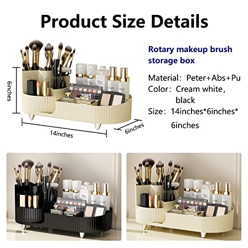 Dasiton Large Capacity Makeup Brush Holder,360° Rotating Makeup Organizer,9 Slot Makeup Brushes Cup,For Vanity Decor,Bathroom Countertops,Desk Storage Container,Cosmetic Display Cases(Cream-L) #TOP5