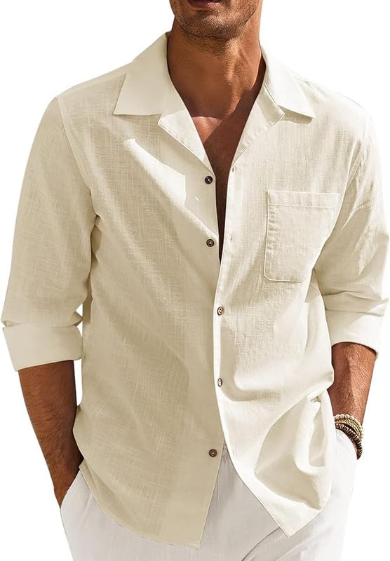 Image of Combo of Men's Casual Cotton Blend Shirt || Long Sleeve Button Down with Spread Collar | Lightweight Breathable Fabric | Stylish Solid Shirt for Beach, Office & Everyday Wear Pack of 2