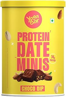 Yogabar Protein Date Minis Bites Choco Dip – 1.8g Protein Each - Made with Dates, Almonds, Cashews, Pista - 200g Pack (10 ... Price In India