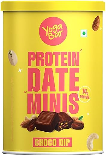 Yogabar Protein Date Minis Bites Choco Dip – 1.8g Protein Each - Made with Dates, Almonds, Cashews, Pista - 200g Pack (10 ...