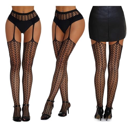 image for SOUTHRO 5 Pairs Black Thigh High Stockings Patterned Tights-Fishnet/Ne