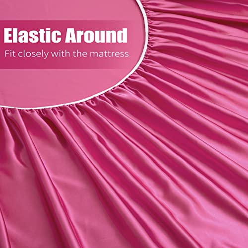 Vacvelt 3Pcs Extra Deep Pocket Satin Fitted Sheet Set Queen Bed Set, Hot Pink Bottom Sheet Fit 18-24 Inch Deep Pocket Mattress, Silky Bedding Set Soft & Ultra Deep Fitted Sheet & 2 Pillowcase #TOP5