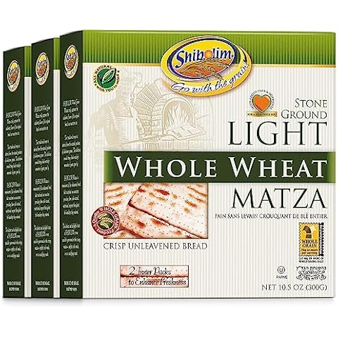 Shibolim Light Whole Wheat Matzo, 10.5oz (3 Pack) High Fiber Crackers | 2 Individually Wrapped Stacks Per Box - Stays Fresh Longer | 5.4gr Fiber Per Matzo | Super Crisp | Whole Grain Matzo Crackers Cover