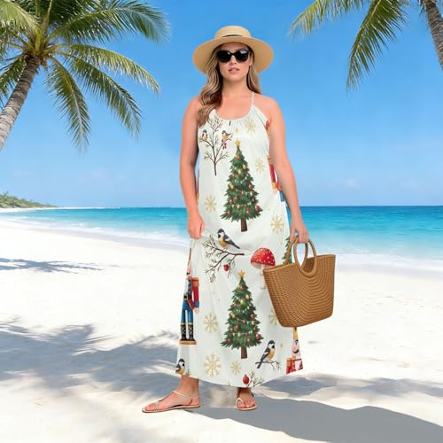 Robe d'été anti-chaleur dos nu motif casse-noisette beige à bretelles