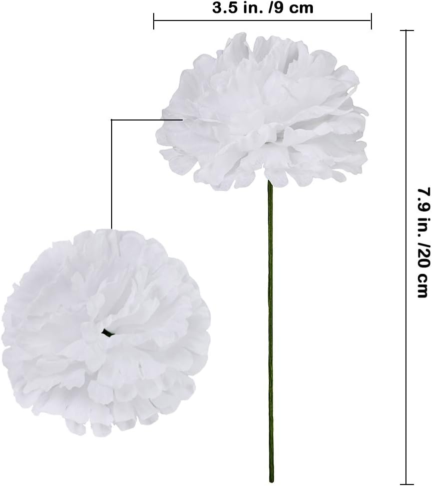 Supla 100 Pack Artificial Carnation Flowers Picks Bulk White Carnations Stems Silk Carnation Flower Heads with Wired Stems 3.5" x 7.9" (WXH) Floral Arrangement DIY Wreaths