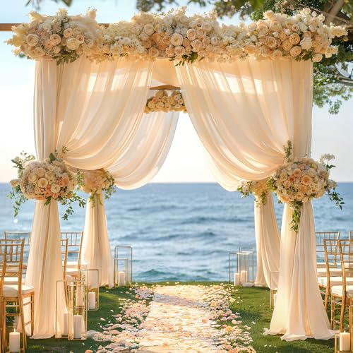 Image of Champagne Wedding Arch Draping Fabric 1 Panel 30'' x 20FT Champagne Drapes Sheer Fabric Backdrop Arch Draping Fabrics for Wedding Ceremony Birthday Party Bridal Shower Decoration