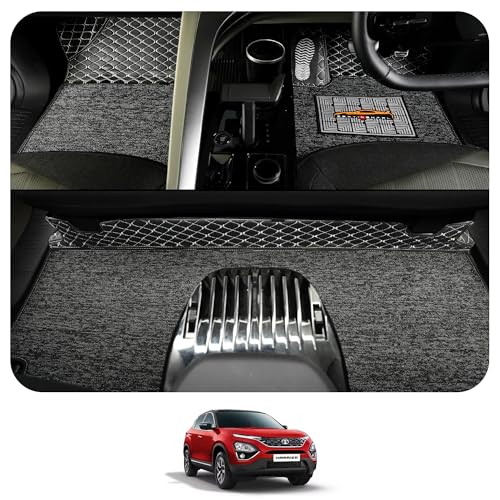 Image of CONTINENTAL [Butterfly 7D Car Mats] Luxury 7D Car Floor Mats for Harrier (2021-2025) || Scratchproof & Waterproof Harrier 7D Car Mats || Color - Black & Silver
