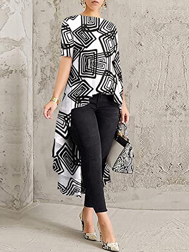 Zanzea Women's Irregular Hem High Low Asymmetrical Top Long Sleeve Casual Ruffle Elegant Print Pullover Blouse Shirts Tunic Black Large #TOP1