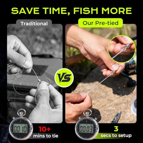Image of Pre-Tied Dropper Loop Knots Fishing Line, 80 Knots Monofilament Leader with 5.5 inch Loop Diameter & 18 inch Spacing, Saltwater & Freshwater Fishing Knots Line for Sea Bass, Snapper, Cod