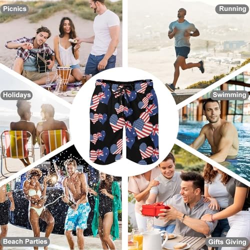 U.S.A Australia Love Flag Men's Swim Trunks Board Shorts Beachshorts Swimsuits with Pockets Mesh Liner 7