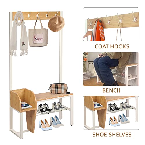 Entryway Coat Rack Shoe Bench, 4-In-1 Hall Tree Storage Bench, Organizer Entrance Storage Shelf Furniture With 5 Coat Hooks For Hallway Home Bedroom White #TOP3
