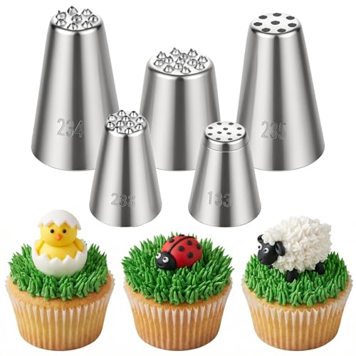 5PCS Grass Piping Tip, Grass Tip for Cake Decorating, Stainless Steel Cake Decorating Tips, Icing Tips for Cupcake Decor Frosting DIY Baking Supplies