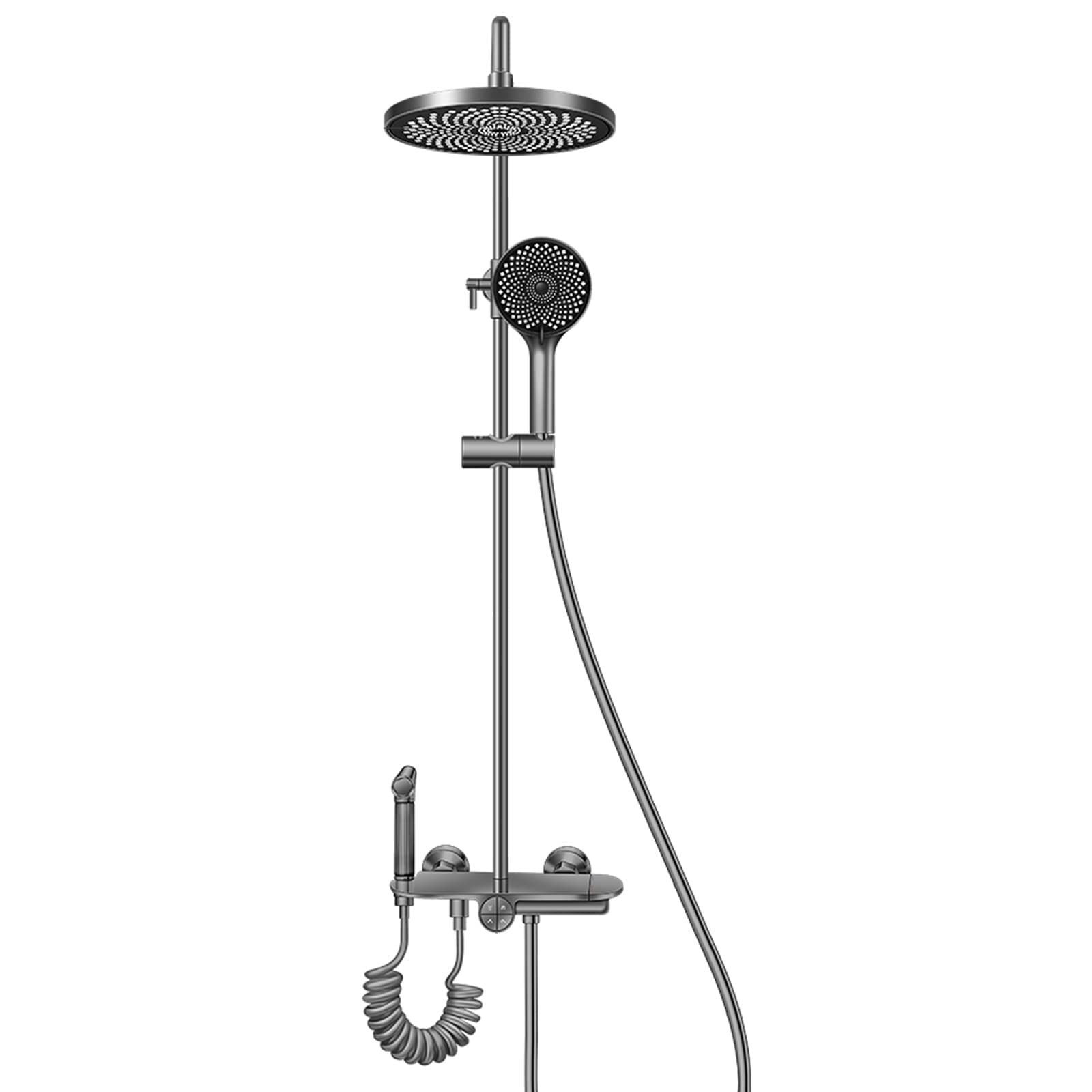 Sistema Doccia Gun Grey, Set di Rubinetti per Doccia A 4 Funzioni con Soffione A Pioggia Regolabile E Doccetta, Colonna Doccia A Parete con Pistola A Spruzzo E Beccuccio per Vasca