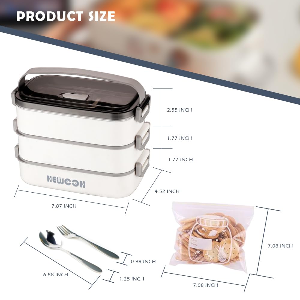 Grande borsa per il pranzo per adulti (2 kg di capacità riutilizzabile, con borsa per il pranzo, forchetta e cucchiaio, 3 divisori, adatta per lavastoviglie e microonde (bianco)