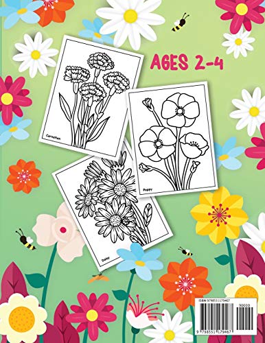 Flower Coloring Book For Toddlers: 30 Big, Simple & Fun Designs Of Real Flowers For Kids Ages 2-4: Sunflowers, Daisies, Tulips, Lilies, Roses And More! #TOP1