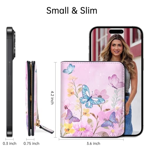 Image of Toughergun Butterfly Dream Floral RFID Small Wallet Women, Slim Thin Vegan Leather Bifold Wallet with Zipper Coin Pocket & ID Window, Cute Mini Credit Card Holder Gift for Women ladies Teen Girls