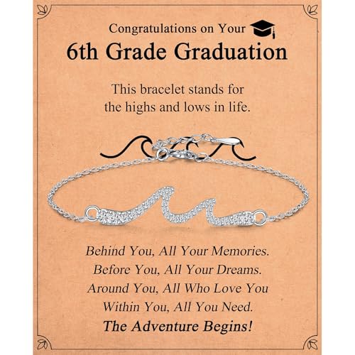 IKIATY 6th Grade Graduation Gifts for Girls Class of 2026 Elementary School Graduation Wave Bracelet Gift for Her Daughter Granddaughter Niece Friends Sister