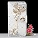 Galaxy S5 Case,HAOTP(TM) White Luxury 3D Fashion Handmade Bling Crystal Rhinestone PU Flip Wallet Leather Case Cover for Samsung Galaxy S5 i9600(Pearl Butterfly)