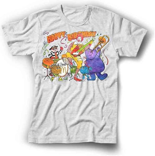 Mc Happy Birthday Ronalds Band 1988 Style T-shirt - Grimace Hamburglar Fry guys - Women Men Girl Adult Boy Youth Cute Top (M, Youth, GraySilver) disponible en Yaxa Colombia