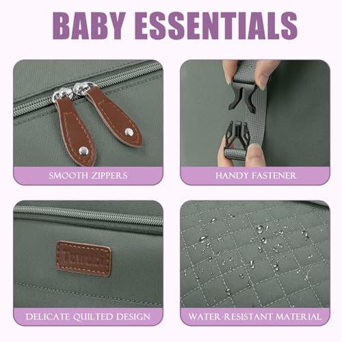 Image of Tuwubi Diaper Bag Tote,Baby Diaper Bag with Pacifier Case Large Travel Diaper Tote Caddy for Mom and Dad Multifunction Baby Bag - M-Olive Green
