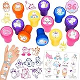 36PCS Caticorn Party Favors - 24PCS Temporary Tattoos & 12PCS Stamps - Ideal Cat Unicorn Themed Birthday Card Decorations Supplies Goodie Bag Cute Rewards for Boys Girls Classroom Gifts Baby Shower