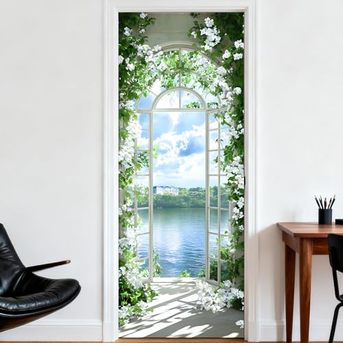 Image of Nuxovilar Lake View Arch Door Stickers Peel Stick PVC 30.3x78.7 in