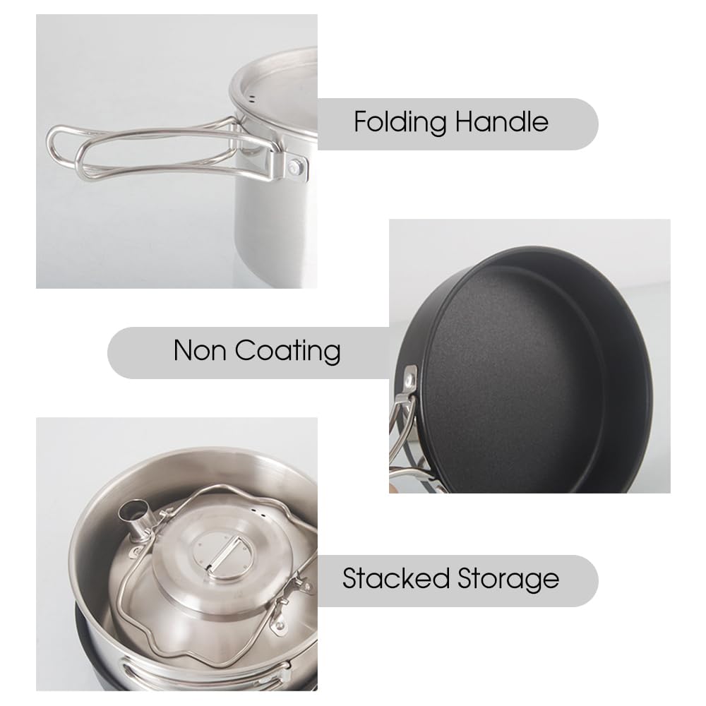 Kit de Casseroles Camping, Poêlé, Bouilloire, Casserole en Acier Inoxydable | cuisine, casseroles de casserole de randonnée pliable, mess de poêle portable léger compact, randonnée, Pique-niques, pêche