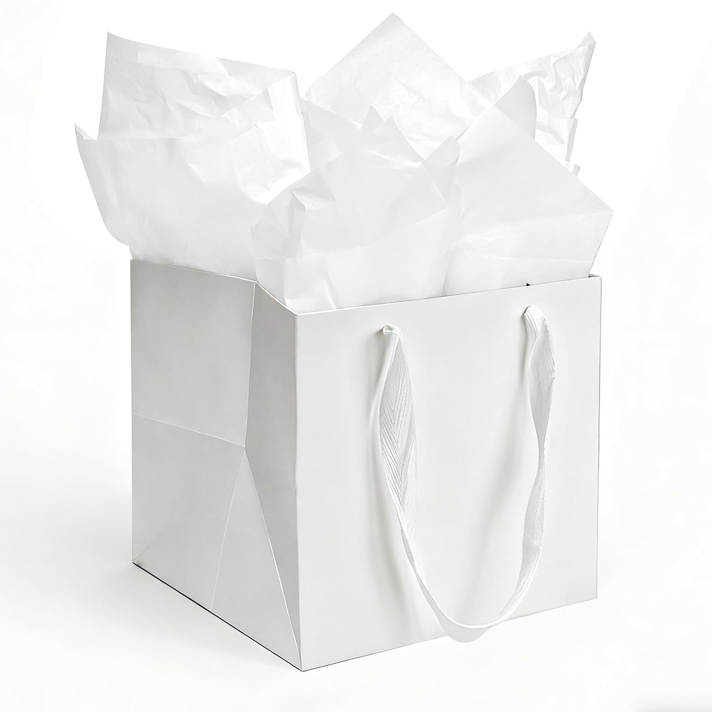 Papertide 12 Pack Large White Cube Gift Bags 25.4x25.4x25.4cm with Tissue Paper, Big Square Gift Bags for Clothing, Shoes, Toys, Wine, Birthday Gifts, Party Favors