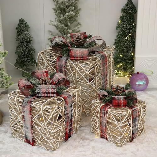 クリスマスギフトボックスライト 3個セット クリスマスデコレーション クリスマス装飾品 クリスマスLEDイルミネーション クリスマスツリー 飾り セット LEDライト クリスマスツリー 飾り 装飾 写真小道具 15CM/20CM/25CM 屋内屋外