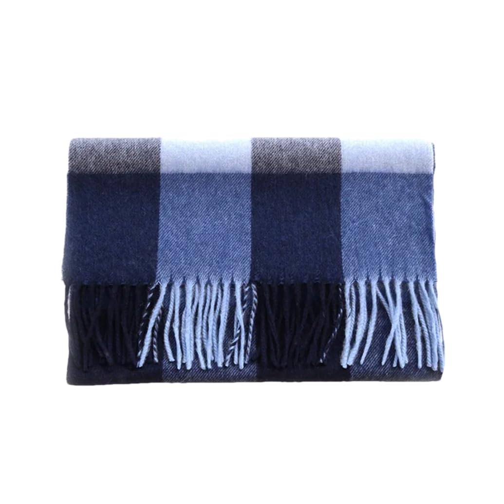 Dninmim Scialle di lana classico giallo plaid lunga sciarpa nappa casual blu caldo regalo accessori