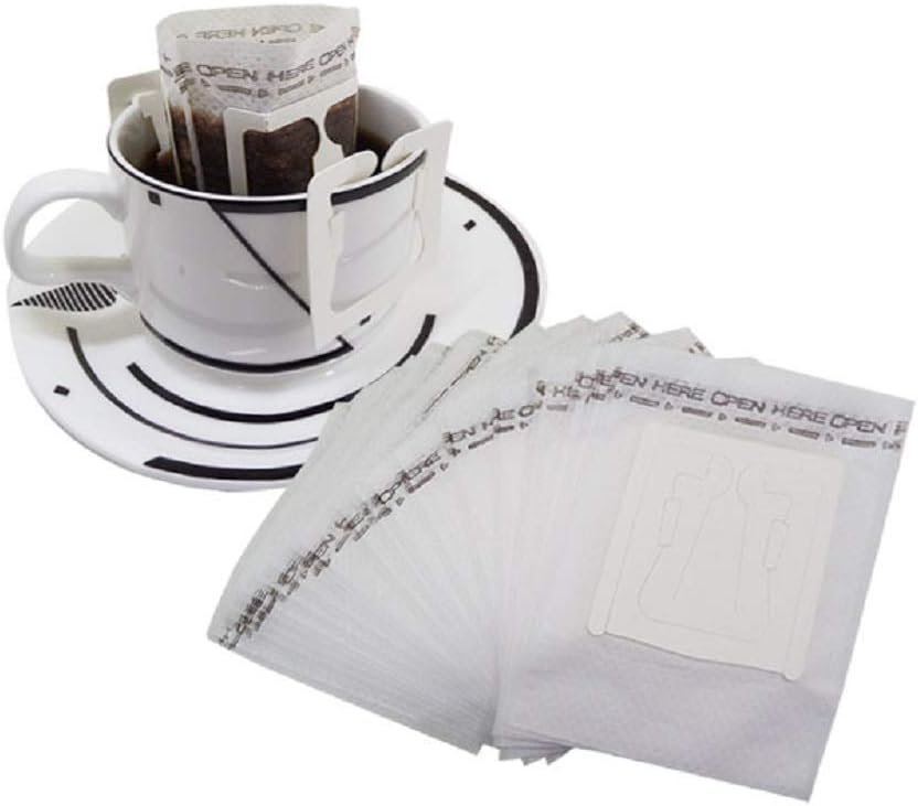 Huayoung Pack of 50 Single Cup Paper Coffee Filters Hanging Ear Coffee Bags Travel