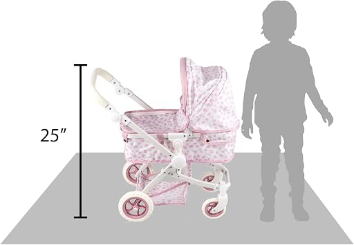 عربة أطفال قابلة للتحويل للدمى - لعبة Bassinet Buggy للأطفال الصغار 3 سنوات وما فوق ، مقعد قابل للتعديل والتعامل مع سلة التخزين ، تصميم Pink Polka Dot للأطفال