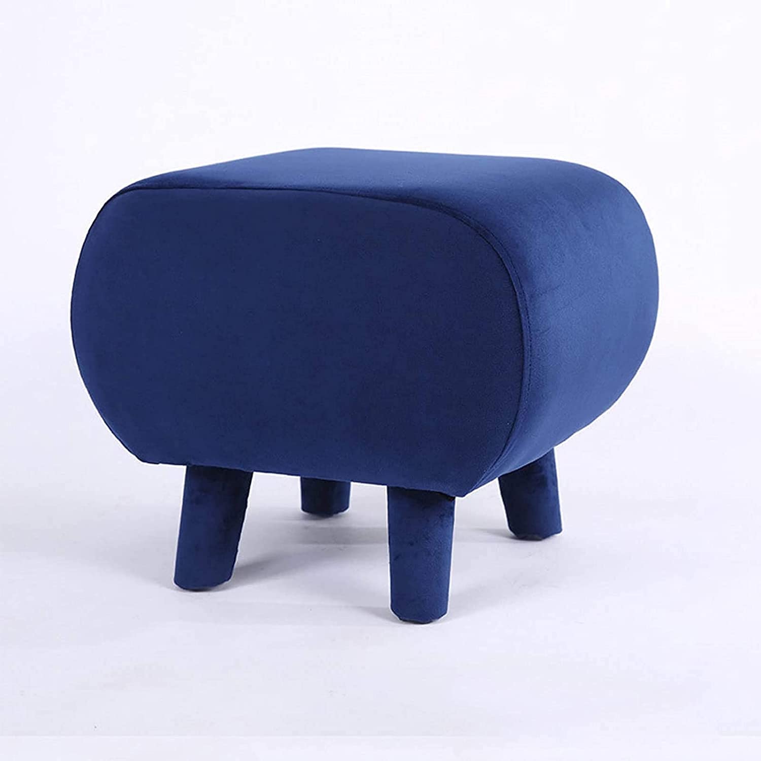 Repose-pieds bleu foncé 40x33x33cm en velours pour salon et couloir