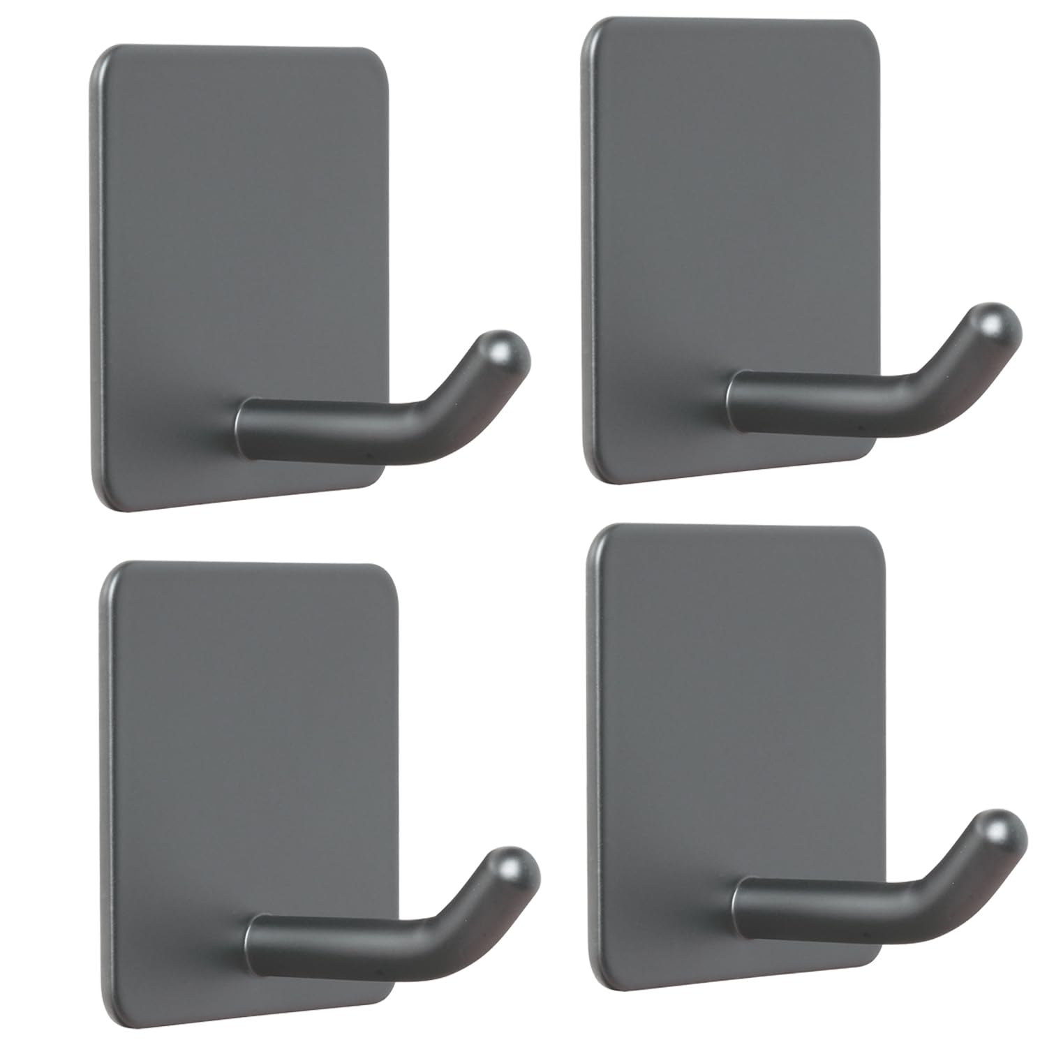 FOTYRIG Adhesive Towel Hooks Stick on Towel Hanger Wall Hooks Waterproof Stainless Steel Sticky Hooks for Hanging Bathroom Kitchen Home Grey -4 Packs