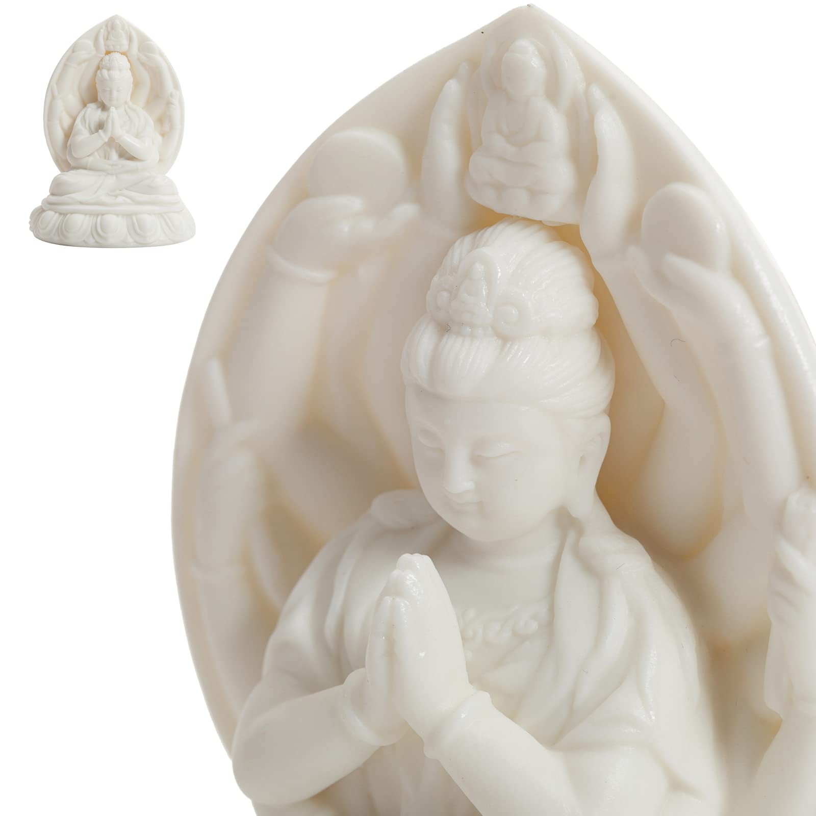 Guan Yin Statue,Quan Yin,Kwan Yin,Kuan Yin Buddha Statue-Thousand Hand-Zen Meditating Statue,Goddess of Mercy and Compassion-Handmade for Meditation Yoga Spiritual Feng Shui Decor Top Ceramic