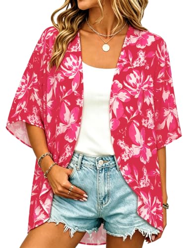 Image of Women Kimono Cardigans Casual Summer Tops Cover up Open Front Floral Print Resort Wear 2026