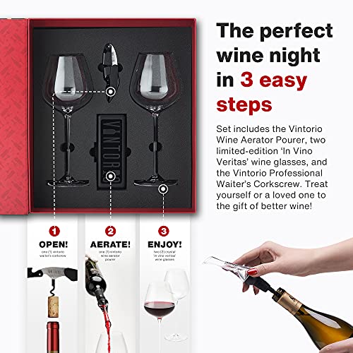 Vintorio Wine Glass, Aerator, And Corkscrew Set Essential Wine Gift Box - Open, Decant, And Enjoy #TOP1