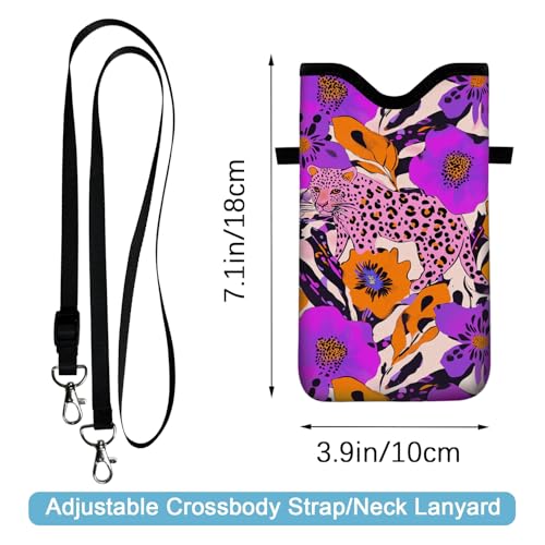 Image of Neoprene Cell Phone Sleeve Pouch Case Bag with Crossbody Strap Neck Lanyard for Women 7.1 X 3.9 in Purple Pink