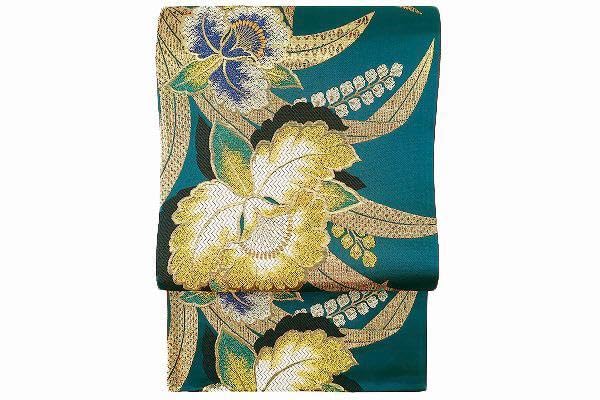 Amazon.co.jp: 品 袋帯 菖蒲 深緑 金糸 振袖向き 花柄 長さ4m40cm 成人 