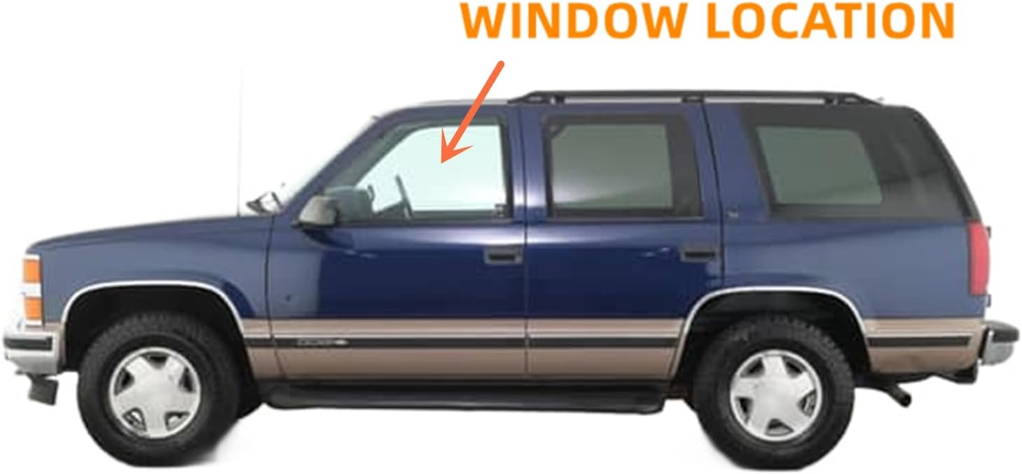 Driver/Left Side Front Door Window Glass Clear Replacement For GMC Yukon&Suburban 93-99/ Topkick 93-96 & Chevrolet Tahoe/ Suburban 93-99/ Kodiak 93-96/ Blazer 93-94& Cadillac Escalade 99-00
