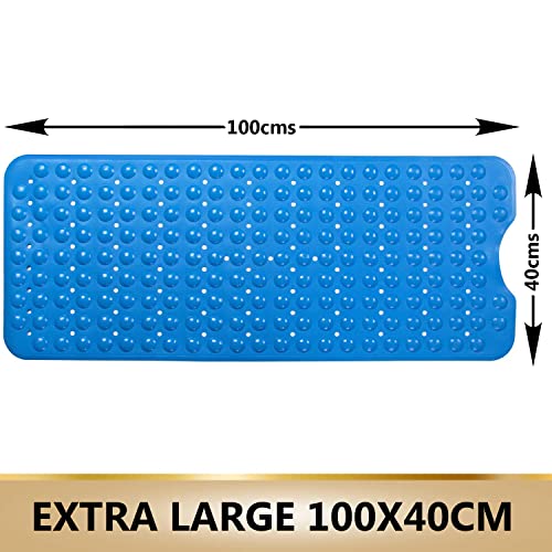 Image of TurtleGrip Anti-Slip Shower Mat, 100x40 cm Soft-Pebble (Solid Blue), Anti-Skid Bath Mat with Suction Cups, Machine Washable Bathroom Mats with Drain Holes, Anti Slip mat for Bathroom Floor