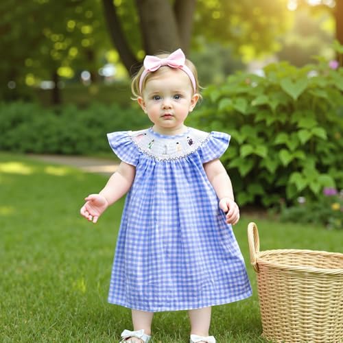 Kids Toddler Girl Back to School Outfit Pencil Plaid Fly Sleeve Smocked Dress First Day of School Clothes Summer3