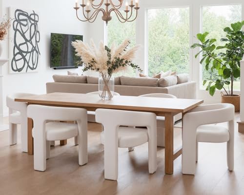 Image of HNY Modern Barrel Kitchen & Dining Room Chairs Set of 6, Velvet Upholstered Accent Chairs with Arm, 18.5'' Wide Side Armchair Vanity Chairs for Living Room Bedroom Makeup Small Spaces, Ivory