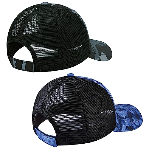 Image of BASSDASH 2 Pack Altimate Fishing Hunting Hat Mesh Back for Men Women Adjustable Baseball Trucker Cap Camo Blaze Orange
