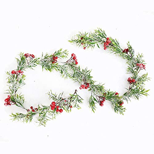Domeal 2PCS 5.7Ft Artificial Christmas Garlands Decorative Xmas Garlands Christmas Decorations for Winter Home (Artificial Berry)