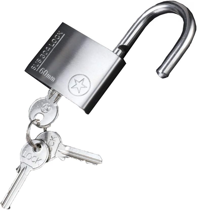 Keyed Padlocks Stainless Steel Key Padlock with 3 Keys, Used for Storage Cabinet Warehouse Door Lock, Lock Body Width 30mm40mm50mm60mm (1.2in1.6in2in2.4in) (Size : 50x68mm)