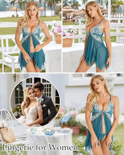 Image of ADOREJOY Women Lingerie Babydoll Front Closure Mesh Lace Chemise Sleepwear Nightie