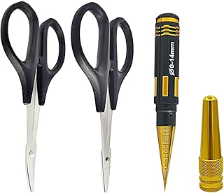 WANGCL RC Body Reamer 0-14mm Hole Puncher with Sleeve and Curved Scissors and Straight Scissors Set RC Car Body Mounting for RC Car Truck Repair Tools
