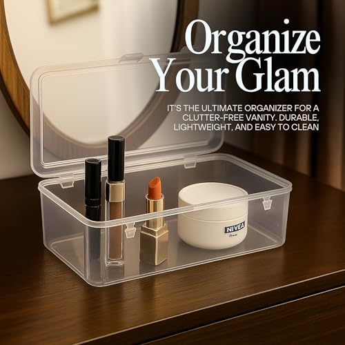 Image of Clear Transparent Plastic Storage Box Organizer Rectangle Medium Size Container With Lid And Lock For Multipurpose Jewellery Stationery Cosmetics Combo 3 Box